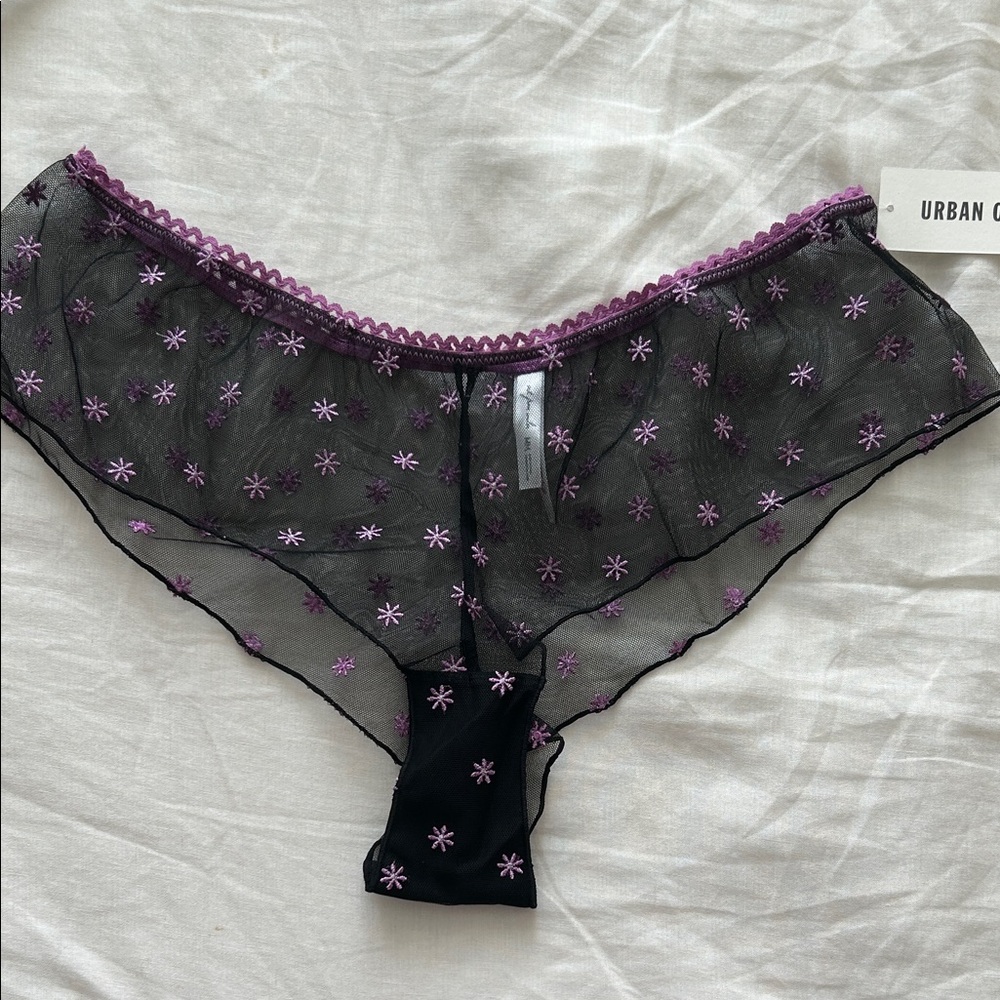 Urban Outfitters Black Floral Mesh Panties